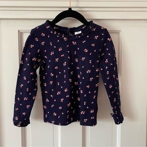Baby GAP Navy Blue and Pink Floral Ribbed Top